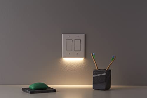 Single - SnapPower SwitchLight [for Double-Gang Light Switches] - Light Switch Wall Plate With Built-In LED Night Lights - Bright/Dim/Off Options - Auto On/Off Sensor - (Rocker, White)