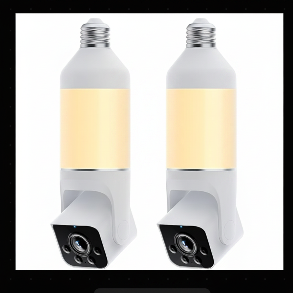 2K HD Outdoor Light Bulb Security Camera 2-Pack with 360 View Night Vision and Motion Detection