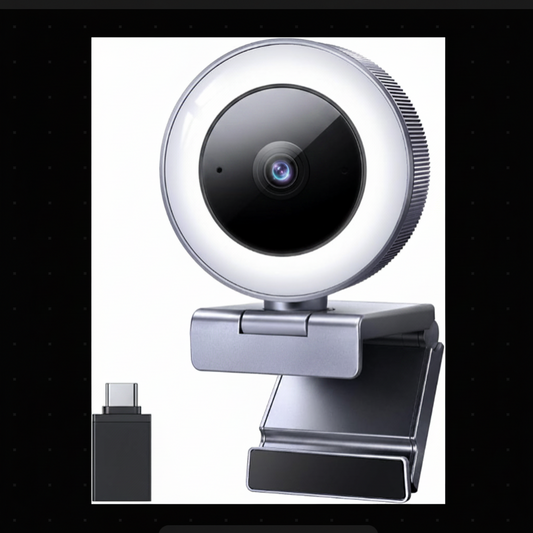 2K Webcam with 4-Level Ring Light and Noise Canceling Microphone for Video Calls Streaming and Remote Work