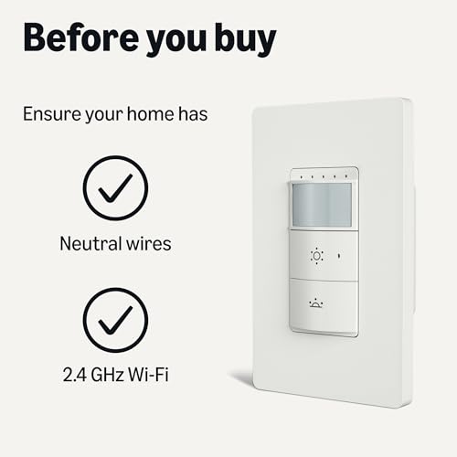 Amazon Basics Smart Motion Sensor Dimmer Switch, Single Pole, Works with Alexa Only, 2.4 GHz Wi-Fi, No Hub Required, Voice Control, Control from Anywhere, 1-Pack, White