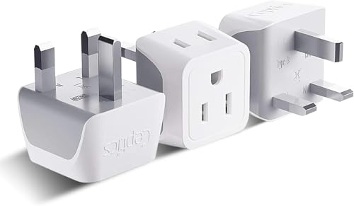 Ceptics 2 in 1 UK Adapters for Travel, Dual USA Input, Grounded, Pack of 3