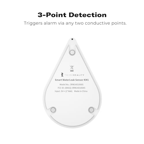 THIRDREALITY Smart Water Leak Sensor KM1, Matter Over WiFi, 1 KM1-controller with 100dB Alarm & 3 Water Detectors, 3-Year Battery Life, No Batteries, Work with Apple Home, Alexa, Home Assistant, Homey