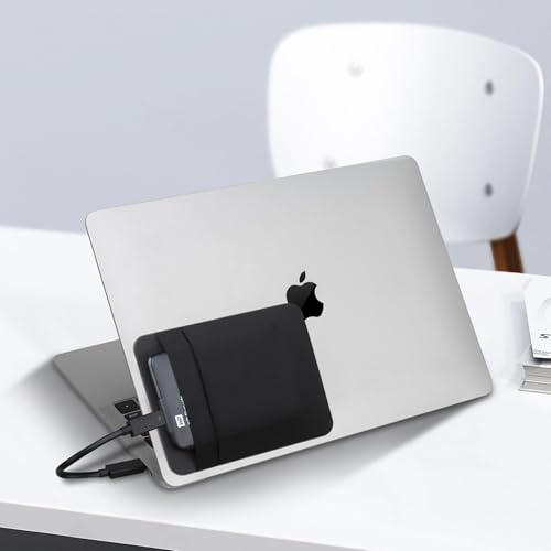 Lacdo Portable External Hard Drive Carrying Case, Hard Drive Holder for Laptop, 2-Pocket Adhesive Pouch Stick on Holder, Fit 2.5" Seagate, WD, Toshiba External HDD, SSD, Cable, Magic Mouse, Black