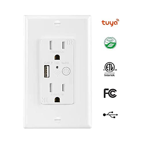 Zigbee Wall Outlet with USB | One Controlled | One Always On | Compatibile with Google Assistant and Alexa (Class 2 USB)