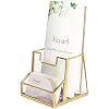 Feyarl Gold Glass Brochure Holder Pamphlets Cards Literature Holder Flyer for 4" Trifold Holder Glass Display Stand with Business Card Holder for Brochures Magazines Literatures Display Countertop