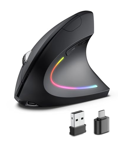 POJTK Wireless Rechargeable Ergonomic Mouse, Bluetooth+USB A+Type C(3 in 1) Connection, Up to 4800 DPI, 6 Silent Buttons, 2.4GHz Carpal Tunnel Vertical Mice, for Desktop,Laptop,MacBook-Black-Upgraded - Image 2