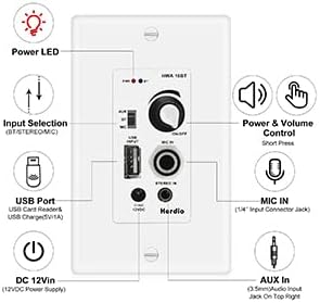 Herdio 5.25 Inch Bluetooth Ceiling Speakers with Wall Mount Control Amplifier Receiver System for Home Living Room Bedroom Bathroom Office (A Pair)