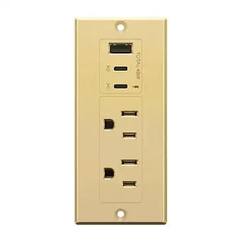 LIDER Rectangle Desktop Power Grommet with USB-C PD60W & USB-A, USB Combined Output 65W, 12A AC Outlets, Auto-Slide Cover, 6.5ft Cord, Desk Charging Station, ETL Listed, Thermoplastic, Matte Gold