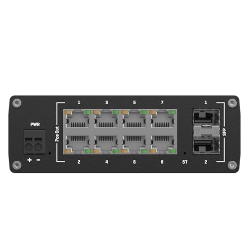 Teltonika TSW202 TSW202000001 Managed PoE+ Ethernet Switch, 8 Gigabit Ethernet Ports, 2 SFP Ports, Layer 2 with Layer 3 Features, PROFINET Certified, DIN Rail Mountable