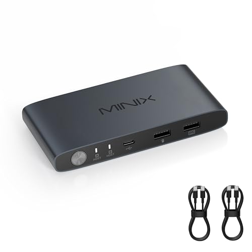 MINIX K1 USB C KVM Switch 1 Monitors 2 Computers, 4K@120Hz HDR, 100W PD 3.0, Dual USB-C Input KVM Switches, Share Keyboard & Mouse, Aluminum Design, Compatible with Windows, Mac, Linux, Android - Image 2