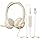 JIAMQISHI USB Headset with Microphone for PC, On-Ear Computer Laptop Headphones with Noise Cancelling Mic in-line Control for Home Office Online Class Zoom (USB+3.5mm, Apricot)