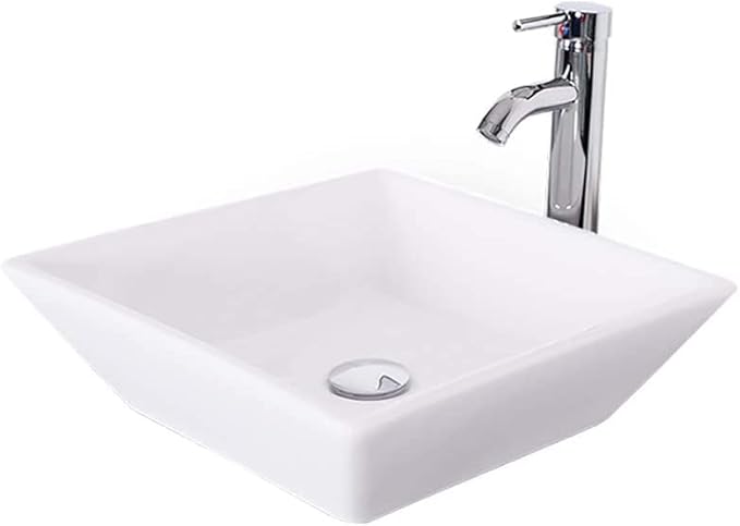 eclife 36" Modern Bathroom Vanity Sink Combo Freestanding Cabinet with Small Side Cabinet, White Square Ceramic Vessel Sink, Water Save Faucet, Drain (Black+A07)
