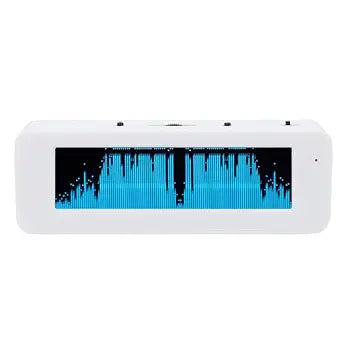 PUSOKEI OLED Music Spectrum Display, Audio Level Visualizer with Voice Control, 10 Modes for PC Car HiFi, Shows Time Date Temp Humidity, PC Hardware Monitor (White Shell Blue Screen with Li Battery)