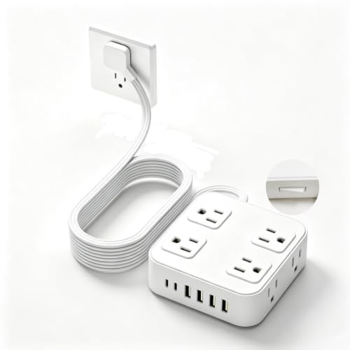 Power Strip with Surge Protector, 3 Side, 8 AC 6 USB Ports Flat Plug Switch