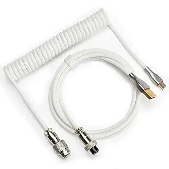 Braided Keyboard Cables 1.5m Coiled Type-C to USB A with Detachable Aviator Connector.for Gaming Keyboard/Tablet (White)