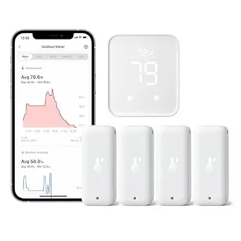 SwitchBot Wi-Fi Humidity Sensor 4 Pack with Hub 2 (Matter Enabled), IP65 Indoor Outdoor Thermometer Wireless, Humidity/Temperature/Dewpoint/VPD Sensor with Smart Alerts, Compatible with Alexa