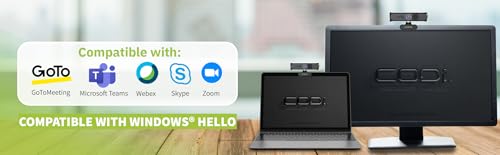 CODi Allocco HD 1080P IR Webcam with Windows Hello Facial Recognition, 30FPS USB-A Camera with Built-in Microphone, Auto Low-Light Correction for Video Conferencing & Streaming