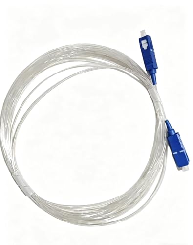 SC-SC UPC Single Mode Invisible Flat Fiber Optic Cable 20M, Insertion Loss ≤0.3dB, Return Loss ≥50dB Ultra Thin Wall Hidden FTTH Internet Cord with 20Pcs Clear No-Drill Adhesive Cable Clips