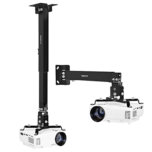 Mount-It! Projector Ceiling Mount and Wall Mount with Adjustable Arm, Universal Projector Mount for LCD/DLP Projectors, Flush Mount Option, Built-in Cable Management, 40lb Capacity, Black