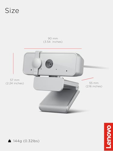 Lenovo 310 FHD Webcam, 1080p, FHD Resolution @30 FPS, Plug-and Play USB Connectivity, 1.8M Cable, 2 Integrated Microphones, External Privacy Shutter, White