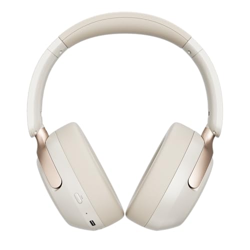 LORELEI Q30 Bluetooth Headphones Over Ear,60H Playtime & 3 EQ Music Modes,BT6.0 Headphones Wireless with Mic,Foldable Lightweight Headsets,HiFi Stereo Deep Bass for Home Travel iPad Tablet-Beige White