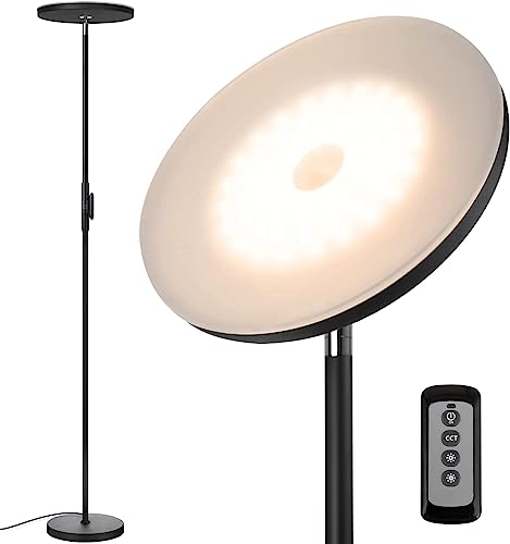 JOOFO LED Torchiere Floor Lamp with Remote, Stepless Dimmable Black