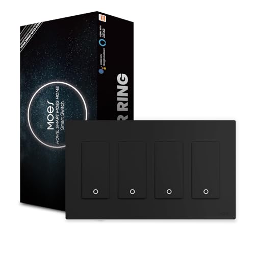 MOES Star Ring WiFi Smart Light Switch, Alexa Google No Hub, 4 Gang Black