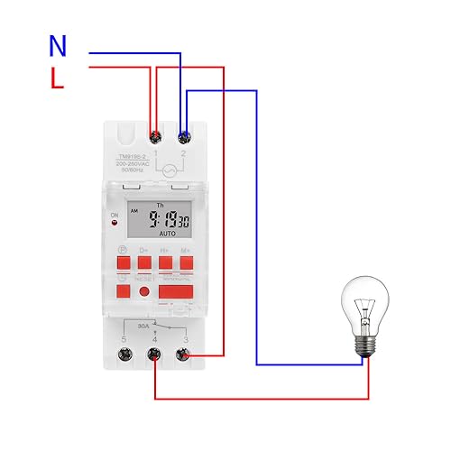 TM919B 30A 7 Days Programmable Timer Switch, Heavy-Duty Digital Weekly Timer with LCD, 16 ON/Off Settings, 35mm DIN Rail Mount, 5000W for Lighting, Water Heater, AC & Industrial Equipment (220V)