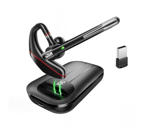 EKVANBEL Bluetooth Headset V5.3, Wireless Earpiece with 1000mAh Charging Case, 96H Talktime, Hands Free Noise Canceling Headphones with Dual-Mic for Computer Cell Phones Trucker Home Work