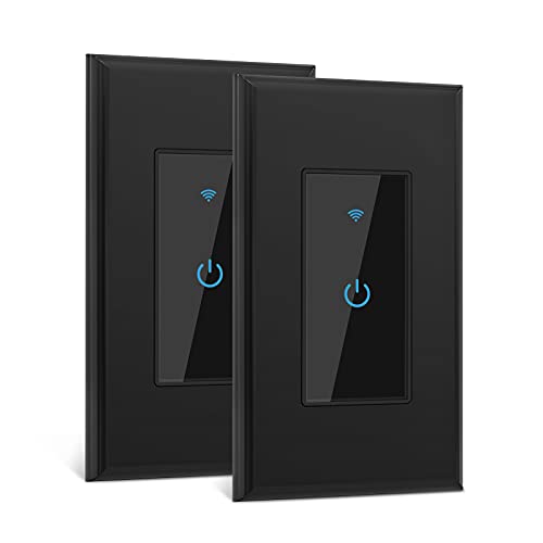 Lesim Smart Switch 2.4GHz WiFi Light Switch 2Pack Compatible with Alexa and Google Home, Single Pole, Needs Neutral Wire (Black), B602-2Gang