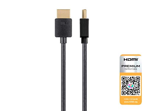 Monoprice High Speed HDMI Cable - Certified Premium, 4K@60Hz, HDR, 18Gbps, 36AWG, YUV, 4:4:4, 1 Feet, Black - Ultra Slim Series