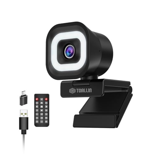 TOALLIN 4K Webcam with Ring Light, Remote Control, PDAF Autofocus