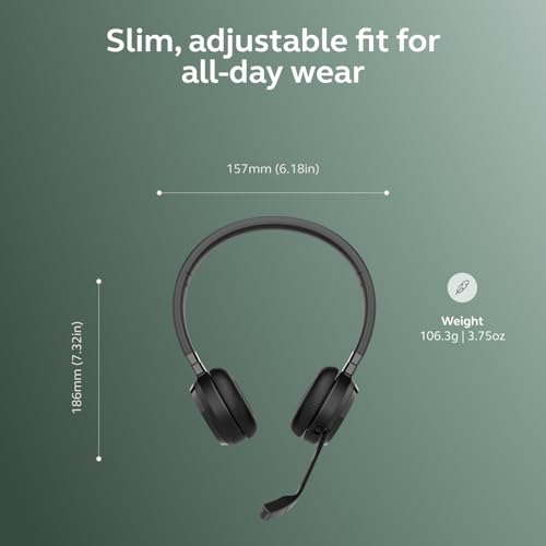 Jabra Evolve 65 TE (Third Edition) Wireless Headphones - Noise-Canceling Mic, 16 hrs Battery Life, Connectivity, Works with All UC Platforms Like Zoom & Google Meet, Black