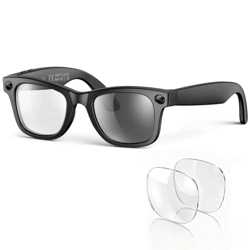 2026 AI Smart Glasses with Camera,4K HD Video & Photo Capture,Real-Time Translation,Recording Glasses with AI Assistant,Open-Ear Audio,Object Recognition Glasses (Photochromic Lens+Blue Light Lens)