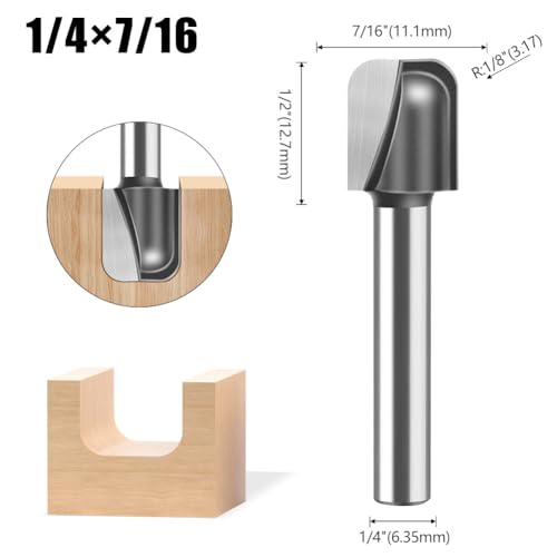 Bowl and Tray Router Bits with 1/4" Shank 5PCS Carbide Signmaking Carving Router Bit Set Radius:1/8",1/8" 5/32",1/4",1/4". (1/4" Shank)