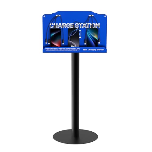Floor Standing Cell Phone Charging Station with Fast Charigng Cables – 8 Device Charging Dock for Office, Hotel & Public Spaces | Compatible with iPhone ipad Smartphone Tablets Android Port (Blue)