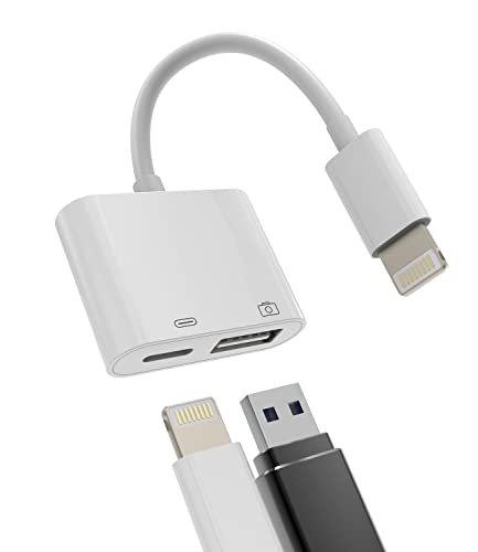 Otg Adapter Lightning Male to Usb Female and Charger Cable for Iphone 13 11 12 Mini Max Pro Xs Xr X 7 8plus Ipad Air A Camera Memory Connector Stick Flash Drive Cord Cable Converter Charging Splitter