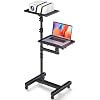 Facilife 2 Shelves Projector Stand Tripod, Height Adjustable Max 64", Mobile Laptop Cart on Wheels Projector Tripod Stand, Overbed Table with Wheels, Rolling Laptop Floor Stand for Couch