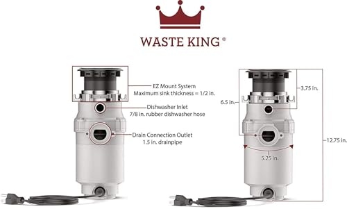 Moen L-1001 Waste King 1/2 HP Garbage Disposal with Power Cord