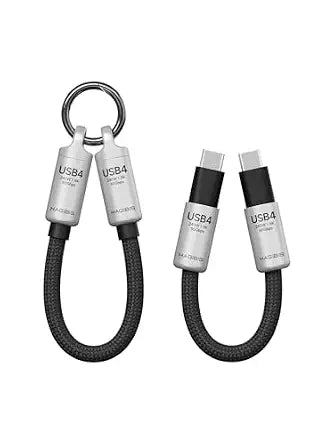 Hagibis USB4 Cable Portable Keychain 0.5ft, 80Gpbs 240W 8K@60Hz Short C to C Cable Lanyard Type-C Cable for iPhone Duo 18 17 16 15 Pro Max, iPad Pro, Thunderbolt 5/4/3, External SSD (Silver)