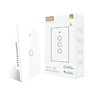 MOES Touch Wall Single Live Wire Smart Switch，No Neutral Wire Needed, 2.4GHz WiFi RF433 Light Switch Works with Smart Life/Tuya App, Alexa and Google Home, Single Pole 110V, White 1 Gang
