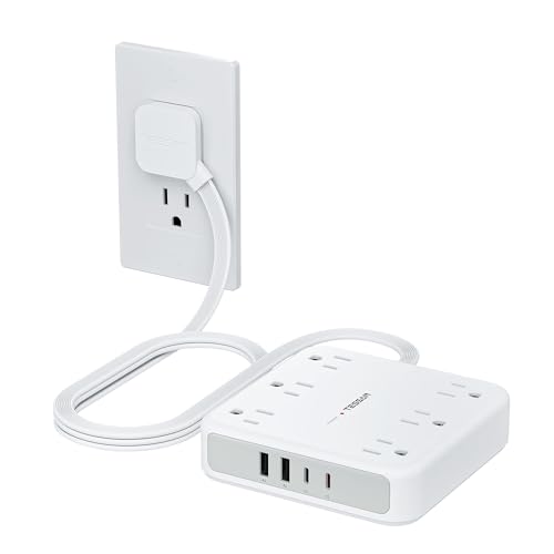 TESSAN Surge Protector Power Strip, 5Ft Flat Plug Extension Cord, Grey