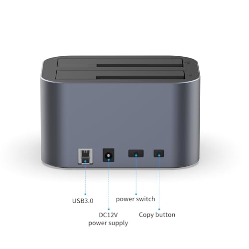 GODO 2.5/3.5" SATA Dual-Bay HDD Dock, USB 3.0 Hub, Clone, 20TBx2 Aluminum