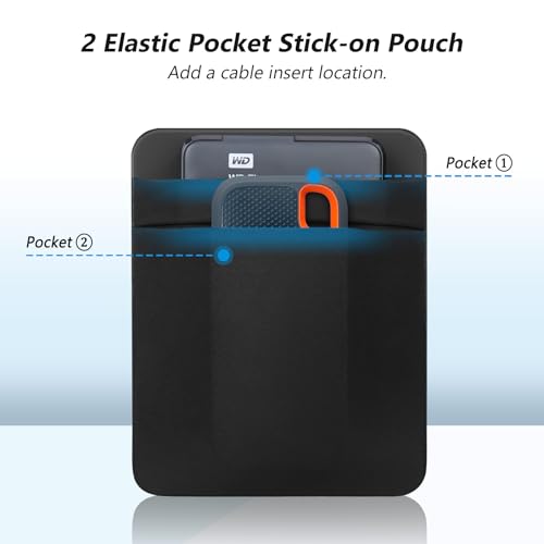 Lacdo Portable External Hard Drive Carrying Case, 2-Pocket Stick on Pouch Holder for Laptop, Fit 2.5" Seagate, WD, Toshiba External HDD, SSD, Wireless Mouse,Cable, Sleeve with Reusable Adhesive, Black