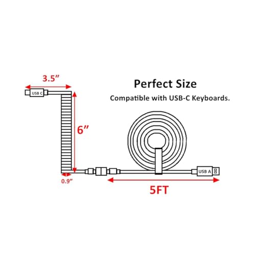Reverse Coiled USB-C Keyboard Cable, Double-Sleeved Mechanical Keyboard Cable with Detachable Metal Aviator, 5FT USB-C to USB-A (Laser) - Image 4