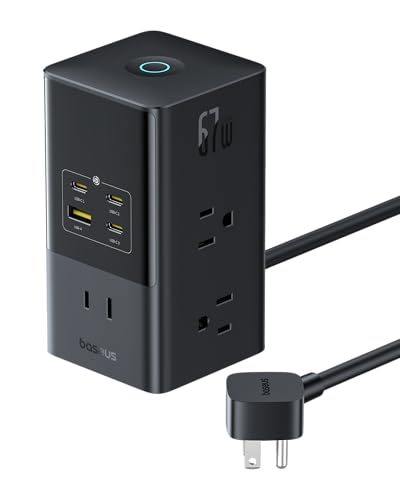 Baseus Charging Station 67W, 10-in-1 USB-C PD Fast Charging Desktop Charger with 1200J Surge Protection, 5ft Extension Cord, 6 AC, 3 USBC, 1 USBA Ports for iPhone 16/15, MacBook, Tablet, Desktop