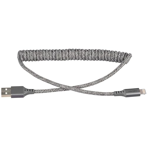 Ventev USB A to Apple Lightning High-Speed Helix Travel Cable for iPhone 1-14, AirPods, iPads and More devicess (Heather Gray)