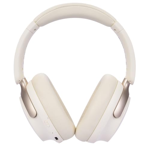B8 Bluetooth Headphones Over Ear, 6 EQ Music Modes and 50H Playtime Deep Bass Wireless Headphones with Mic, Lightweight Folding HiFi Stereo Headset for iPad/Travel/Tablet/PC/Home Beige White