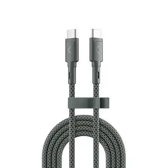Clemm USB C to USB C Cable 60W 7.2ft, Fast Charging Nylon Braided Type C Charger Cord, USB 3.2 Long Lifespan, Compatible with iPhone 17/16/15, Samsung Galaxy S25/S24, iPad Pro, MacBook Pro, Gray