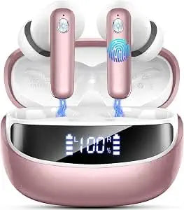 Wireless Earbuds, Bluetooth 5.4 Headphones, in-Ear Earphones with 4 ENC Mics Deep Bass Stereo, 40H Playtime LED Display Mini Charging Case Ear Buds, IP7 Waterproof Wireless Headphones for Android iOS